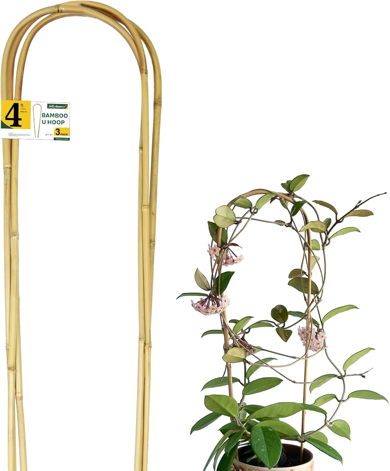 Natural U-Hoops Bamboo Plants Trellis 4Ft, Garden Trellis U-Shape for Climbing Plants, Garden Arch Support for Potted Plants, Vines, Ivy Climbing Plants, Flowers-3 Pack-VerdiqueGarden