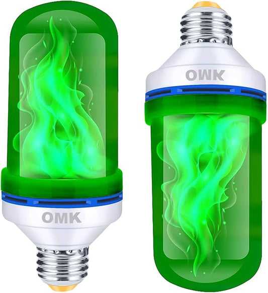 OMK - Christmas Decorations LED Flame Effect Light Bulbs - Upgraded 4 Modes Green Fire Simulated Lamps - Holiday/Christmas Gifts/Indoor/Outdoor Decoration Lights (2Pack)-VerdiqueGarden