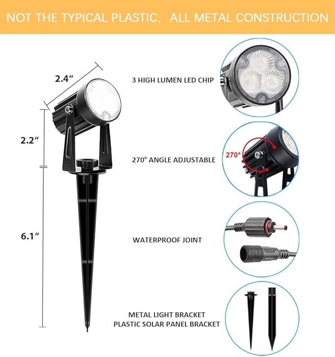 APONUO Metal Outdoor Solar Landscape Lights Solar Lights Outdoor Waterproof Solar Landscape Spotlight for Yard Landscape Lighting, Auto On/Off for Pathway,Driveway, Porch, Patio (Cool White)-VerdiqueGarden