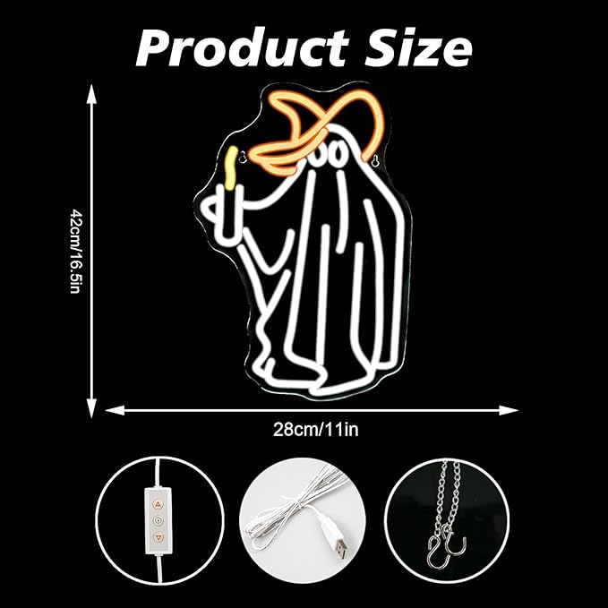 Ghost Neon Sign Wall Decor, Ghost Neon Light Bedroom Wall Decor Suitable for Kids Game Room Man Cave Birthday Halloween Decoration Gift-VerdiqueGarden