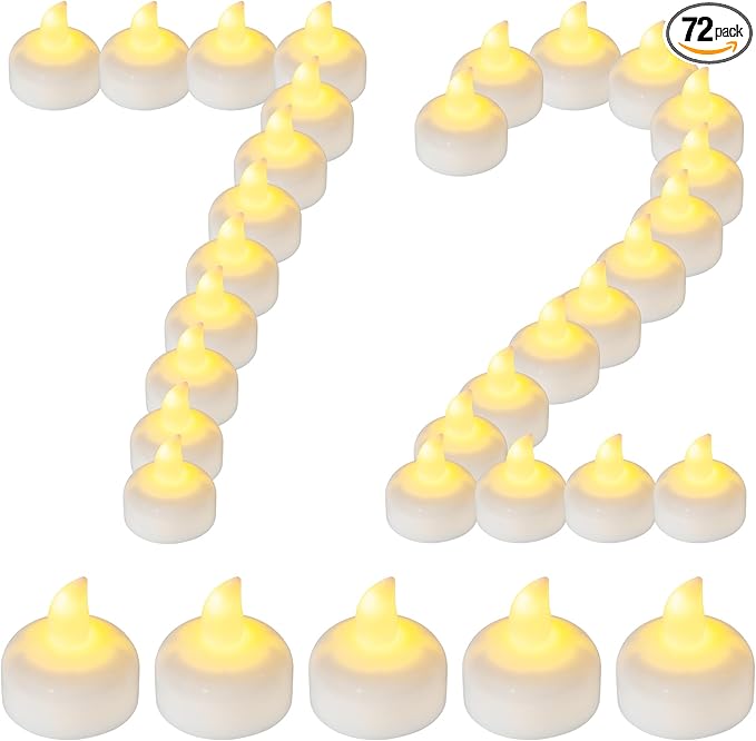 72 Pack Flameless Flickering Floating Tea Lights, Warm White Battery Operated Outdoor Waterproof Candles, LED Votive Tealight Candles Bulk for Wedding Centerpiece Vase Pond Halloween Decorations-VerdiqueGarden