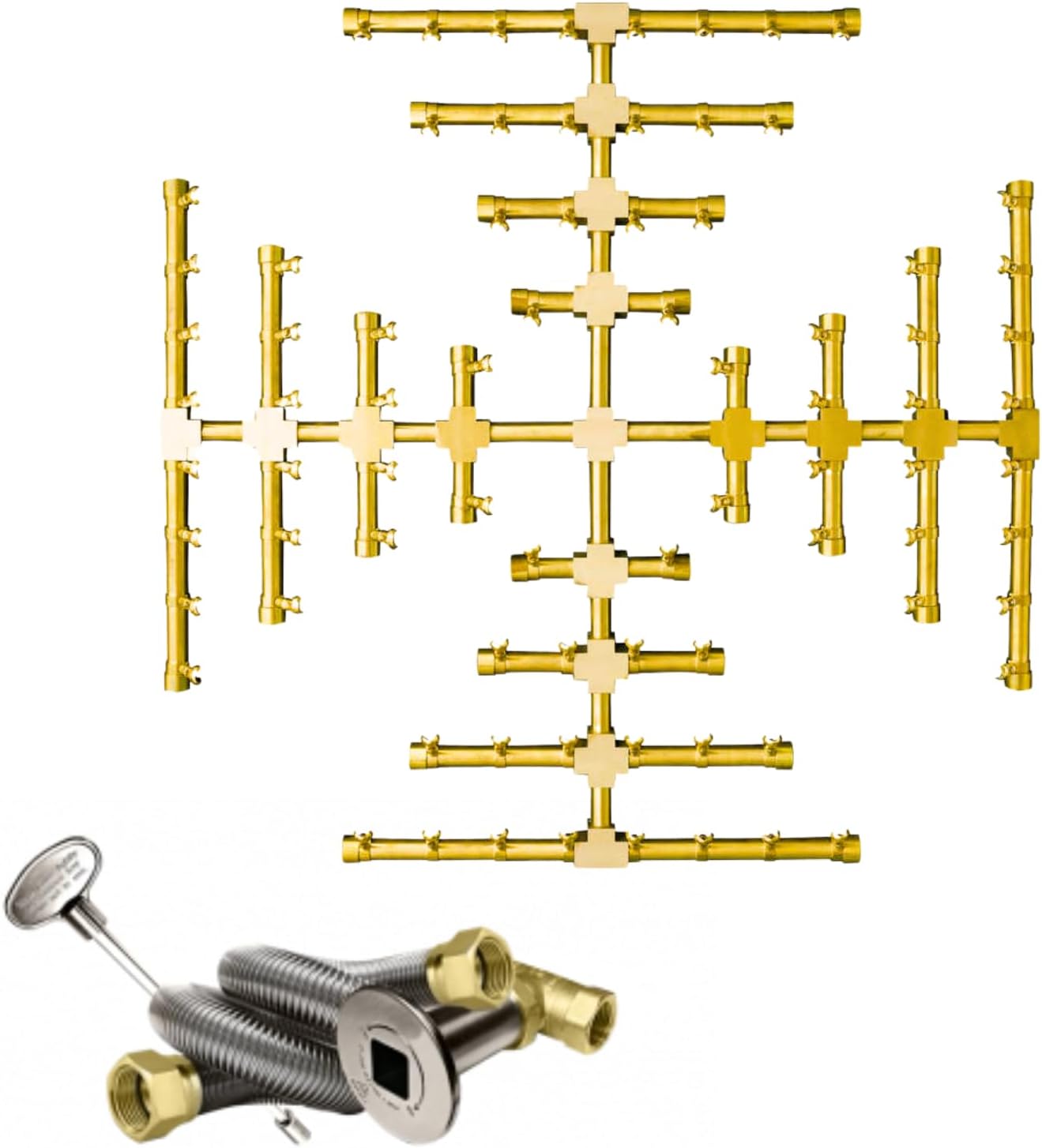 32" Inch Brass Jet Burner for Round & Square Fire Pit - Natural Gas or Propane Fire Pit Fireplace - Premium Fire Pit Burner for Outdoor (32" Inch, Natural Gas)-VerdiqueGarden