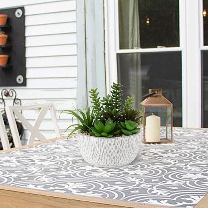 Briful Small Fake Plants Assorted Faux Succulents in Pots Realistic Succulents Plants Artificial with Cement Pots for Home Table Office Desk Bathroom Shelf Living Room Decor-VerdiqueGarden