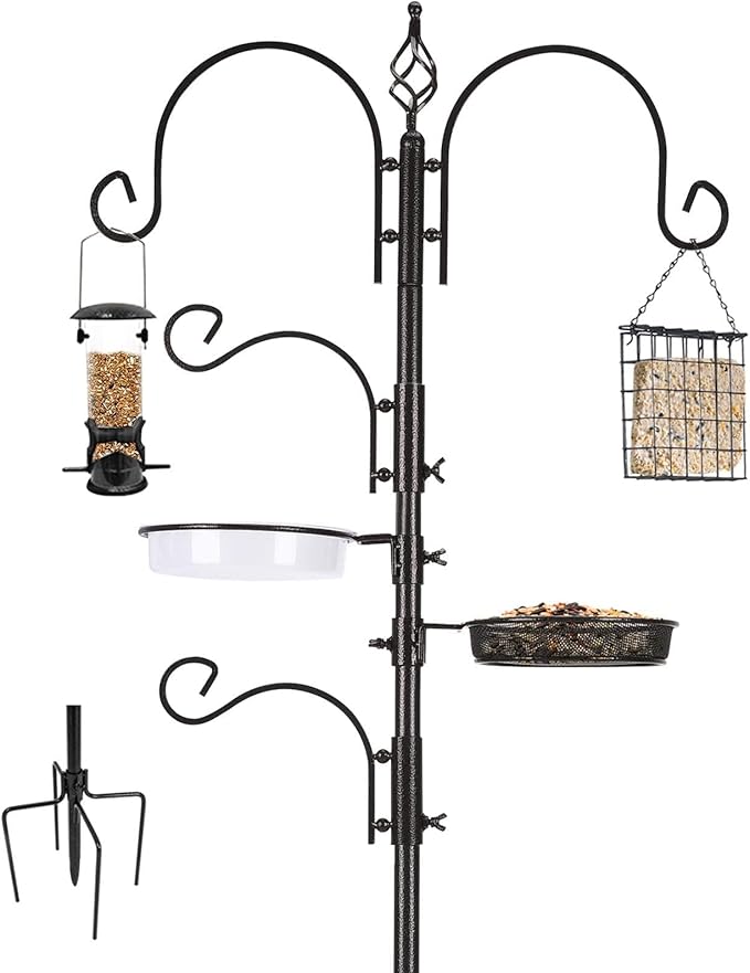 ERYTLLY Bird Feeding Station Kit Bird Feeder Pole Wild Bird Feeder Hanging Kit Planter Hanger Multi Feeder Hanging with Metal Suet Feeder Bird Bath for Attracting Wild Birds-VerdiqueGarden