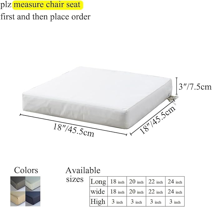 Patio Chair Cushions Non Slip Bottom Chair Pad with Ties Waterproof Square Outdoor Seat Cushion Replacement for Garden Swing Furniture Set of 2 18 x18 Inch, Beige-VerdiqueGarden