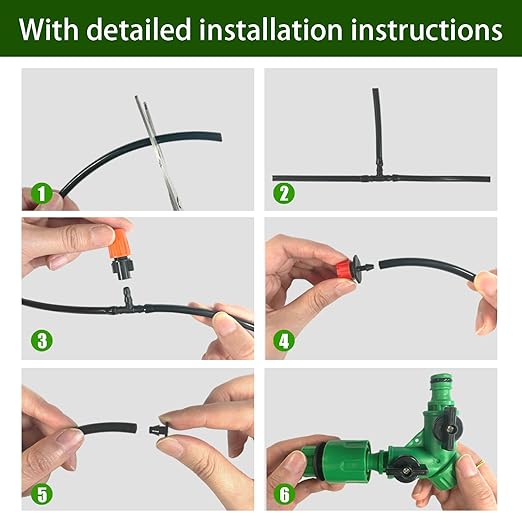 JOPARY 100FT PVC Hose DIY Automatic Flower Waterer Drip Irrigation Kit,Balcony Flower Pot Watering, Smart Watering Drip Irrigation, Irrigation Tubing Hose Adjustable Nozzle Emitters Barbed Fittings-VerdiqueGarden