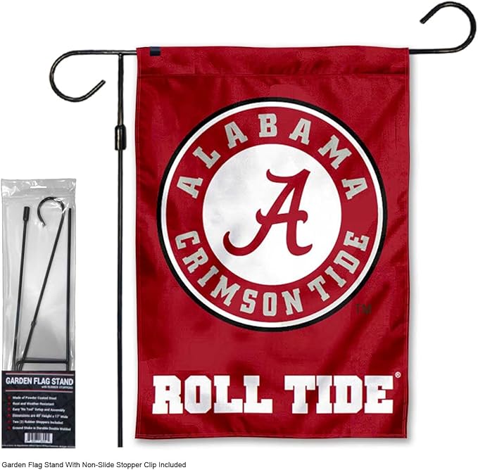 College Flags & Banners Co. Alabama Crimson Tide Circle Logo Garden Banner Flag with Stand Pole Holder-VerdiqueGarden