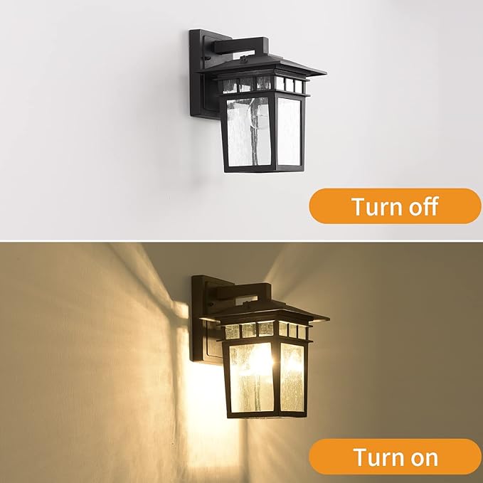 Outdoor Wall Lantern, Exterior Lighting Fixtures Wall Mount, 2 Pack Black Outdoor Sconce with Seeded Glass, Exterior Porch/Patio Lights for House Front Door Garage-VerdiqueGarden