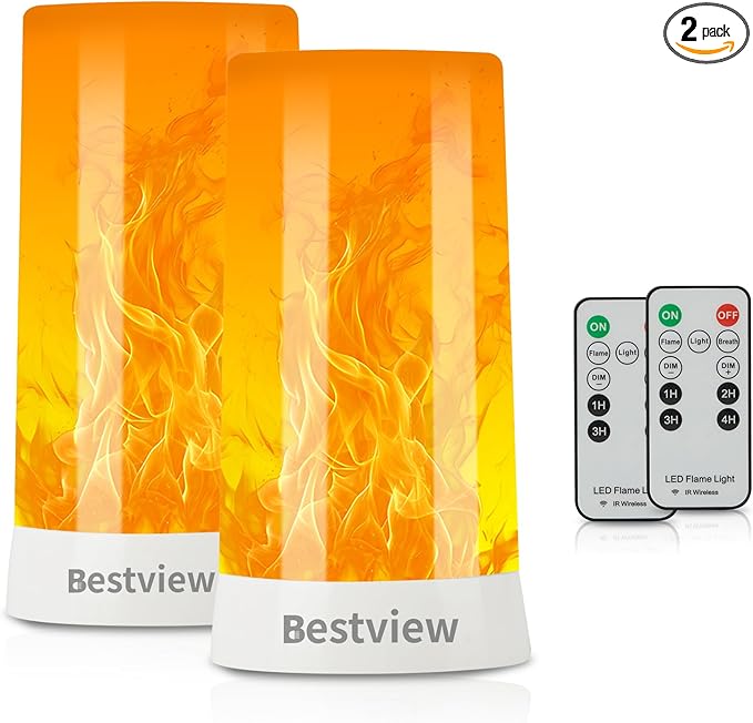 Bestview LED Flame Lights with Remote & Timer,4 Modes USB Rechargeable Battery Operated Fire Flickering Flameless Candles Campfire Table Lamp for Halloween,Christmas,Indoor&Outdoor Decoration (2 Pack)-VerdiqueGarden