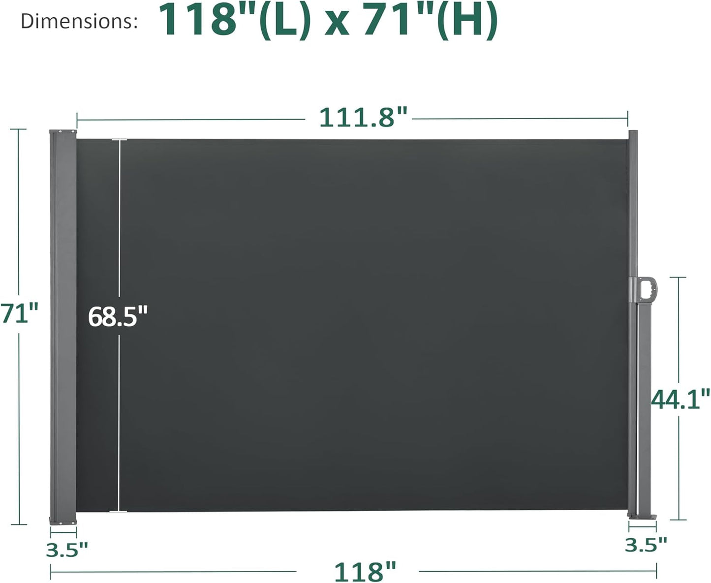 Macrout Retractable Side Awning for Patio & Balcony – Waterproof UV-Resistant Outdoor Privacy Screen, Folding Wind Block for Deck, Porch, Garden (Dark Grey, 118" x 71")-VerdiqueGarden