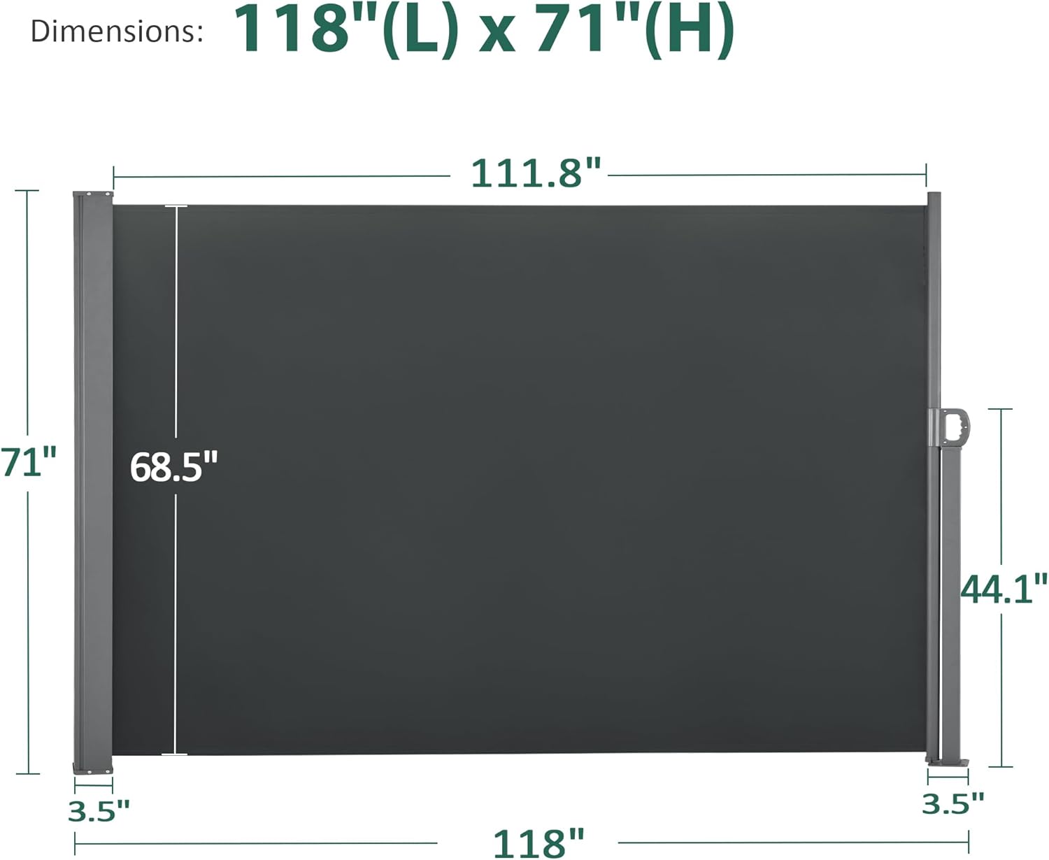 Macrout Retractable Side Awning for Patio & Balcony – Waterproof UV-Resistant Outdoor Privacy Screen, Folding Wind Block for Deck, Porch, Garden (Dark Grey, 118" x 71")-VerdiqueGarden