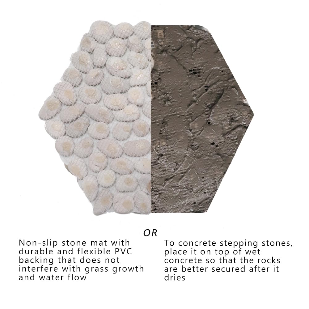 12 inch River Rock Stepping Stone - Pavers for Outdoor Garden Walkway, Landscaping - Polished Pebble Step Stones for Patio Yard Lawn Pathway, Set of 6 (Hexagon,White)-VerdiqueGarden