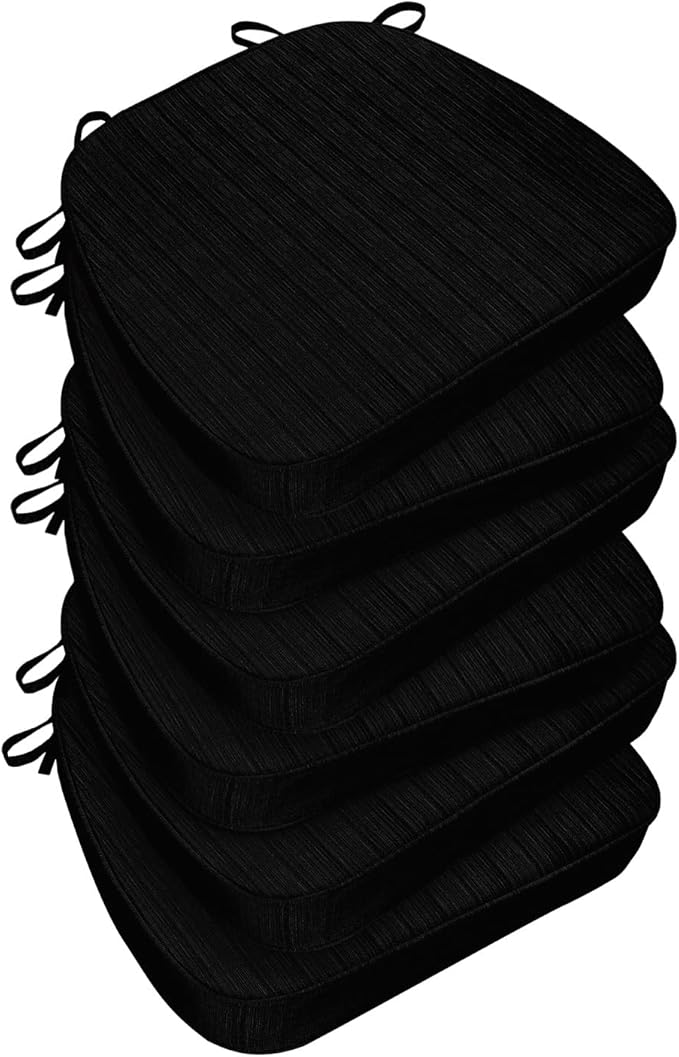 Chair Cushions for Dining Chairs, Indoor Chair Cushions with Ties，Waterproof Chair Pads Set of 6, Black, 17x16x2.5 Inch-VerdiqueGarden