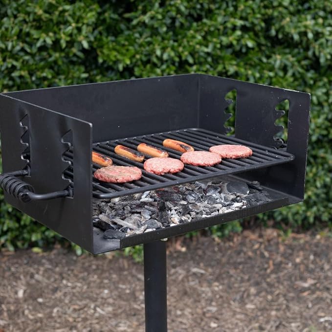 Ash & Ember Park-Style Grill, 384 Sq. In Jumbo Charcoal Grill, Single Post Outdoor Cooking Backyard BBQ, Camp Grilling Barbecues-VerdiqueGarden