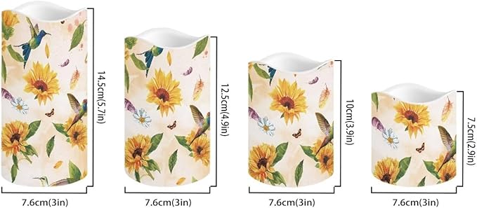 Ystardream Sunflower Hummingbird Flameless Candles with Timer Led Candles Flickering 4 Candle Sets for Home Decor,18 Key Remote Control，Dancing Flame, True Wax, Battery Powered.-VerdiqueGarden