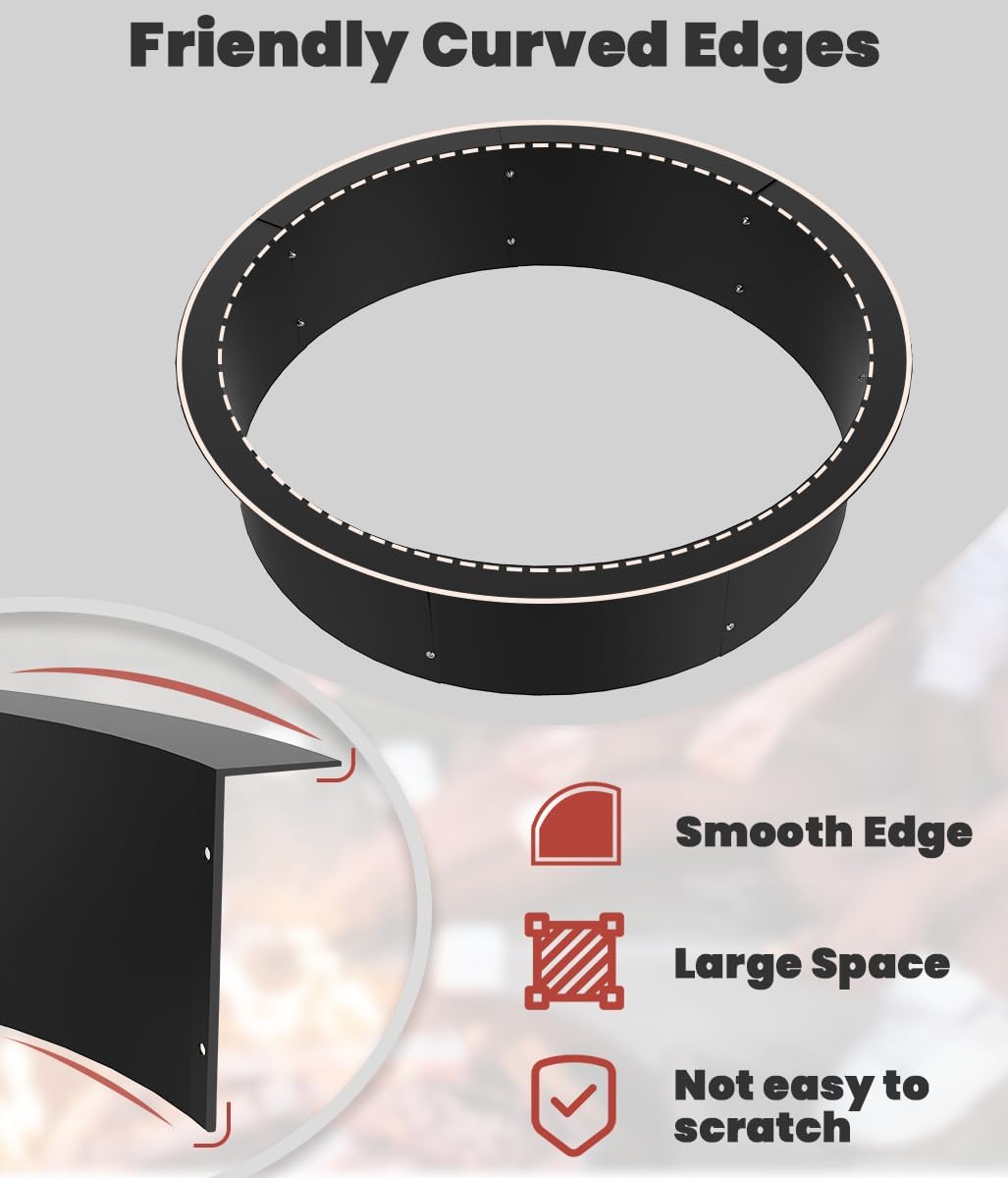 31 Inch Inner Round Fire Pit Ring Insert for Outside Wood Burning, 35 Inch Outer 31 Inch Inner DIY Outdoor Fire Pit Liner Ring for Garden, Patio, Backyard or Camping, 1.5mm Thick Metal Steel-VerdiqueGarden