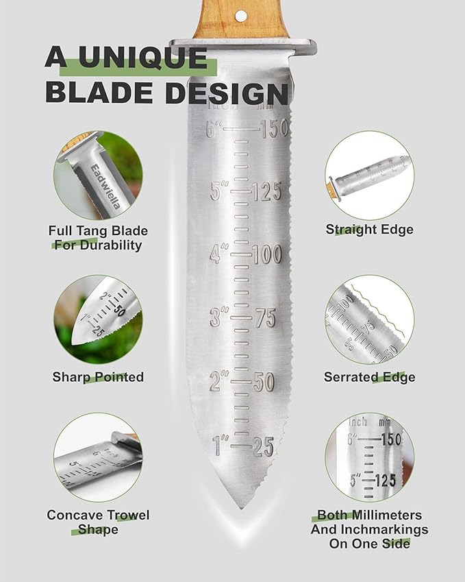 Hori Hori Trowel Knife Japanese Weeding Knife Garden Knife Tool with Sheath for Landscaping Digging, Dividing Plants, Planting Bulbs, Digging Out Weeds, Removing Rocks, Cutting Through Roots-VerdiqueGarden