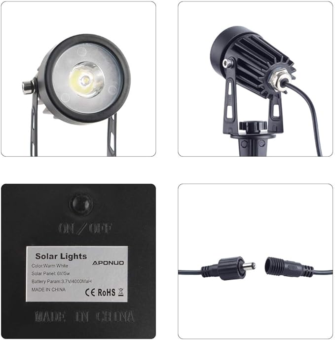 APONUO Metal Solar Spot Lights Outdoor with 9.8ft Cable Solar Powered Landscape Lighting Low Voltage IP65 Waterproof Auto On/Off for Outside Garden Yard Landscape Pathway Garage-Warm White(2-in-1)-VerdiqueGarden