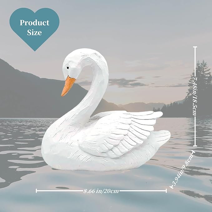 White Swan Figurine - Home Decor Exquisite Sculpture Resin，Artistic White Goose Statue Craft for Elegant Outdoor Garden and Yard Decoration, 7.48 Inches-VerdiqueGarden