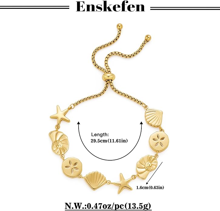 Gold Charm Bracelet for Women Boho Adjustable Shell Starfish Bracelet Summer Beach Ocean Statement Bracelets