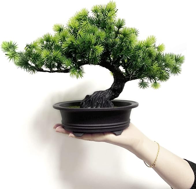 Artificial Plants Greenery Bonsai, Room Decor Fake Bonsai Tree for Home Decor Indoor Bookshelf Office Desk Bathroom Farmhouse Decor, Tall 9.5"-VerdiqueGarden