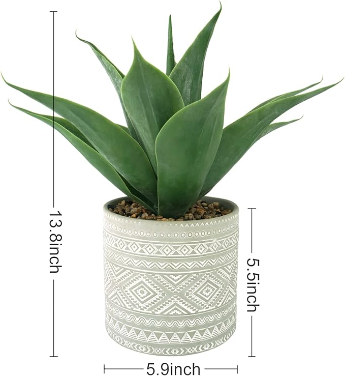 Artificial Potted Plants, 13.8" Artificial Succulent Fake Aloe, Large Faux Aloe Plant in Pot for Home Office Room Badroom Garden Decor (Grey)-VerdiqueGarden