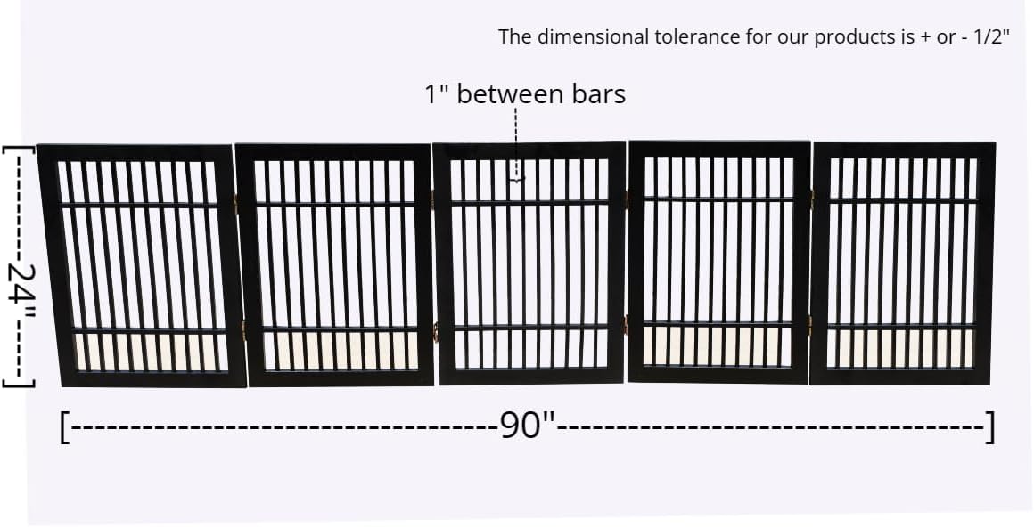 Pet Dog Gate Strong and Durable Freestanding Folding Acacia Hardwood Portable Wooden Fence Indoors or Outdoors by Urnporium (Black Pet Gate, 5 Panel 24" Tall)-VerdiqueGarden