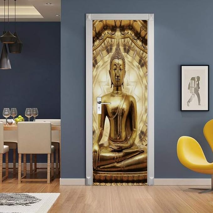 3D Door Stickers Murals - Buddha Statue - Peel & Stick Wallpaper - Self-Adhesive Decals - Removable PVC Waterproof Door Poster - 37.4" x 84.6" for Bedroom & Living Room-VerdiqueGarden