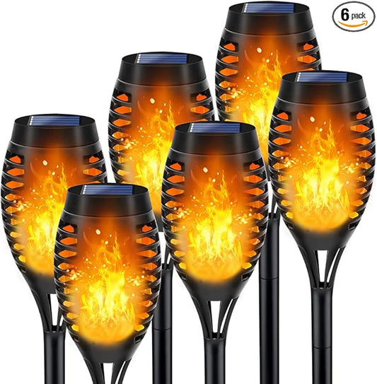Outdoor Solar Lights, 6Pack Solar Torch Light with Flickering Flame, Garden Lights Waterproof for Outdoor Decor, Tiki Torches for Outside, Luces Solares para Exteriores Pathway Yard Garden Decor-VerdiqueGarden