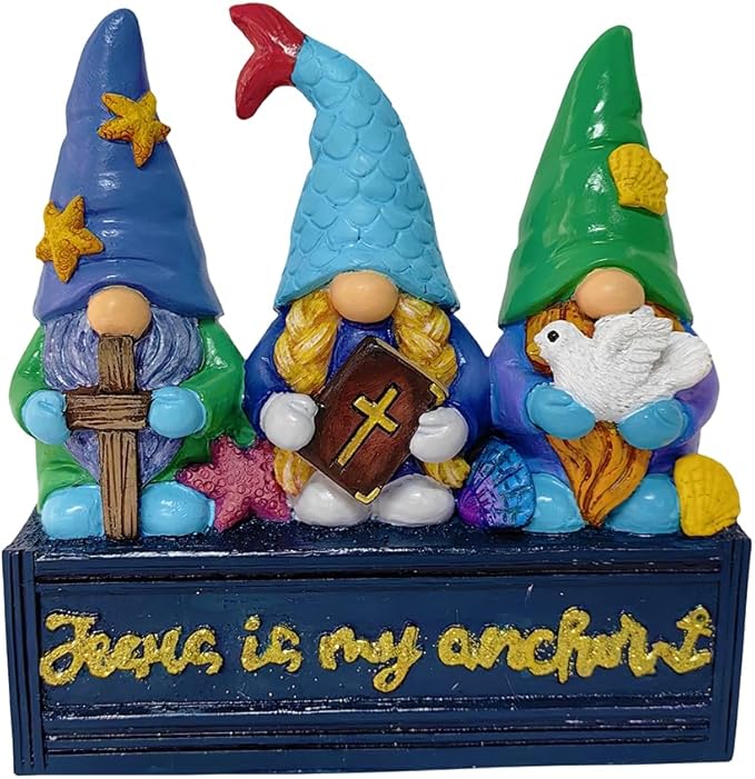 Spring & Summer-Themed Garden Statues – Adorable Outdoor Decor for Lawn, Patio & Porch (Nautical Themed Religious Gnome Figurine, Jesus is My Anchor 6" Beach House Statue)-VerdiqueGarden