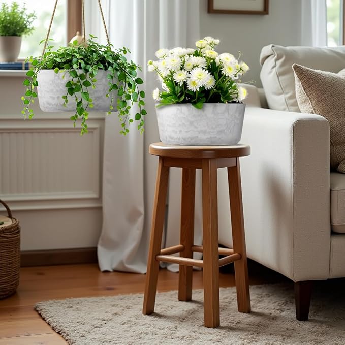 10.7 Inch Hanging Planter for Outdoor Indoor Plants，2 Pack Hanging Flower Pots with Drain Holes for Garden Home Decor Use (Marble)-VerdiqueGarden