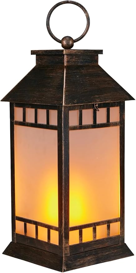 18'' Glass Solar Lantern Outdoor Waterproof, Large Hanging Solar Lanterns with Flickering Flame Lights, Metal Outdoor Lantern Decorative for Patio Garden Backyard Tabletop, Vintage Bronze-VerdiqueGarden