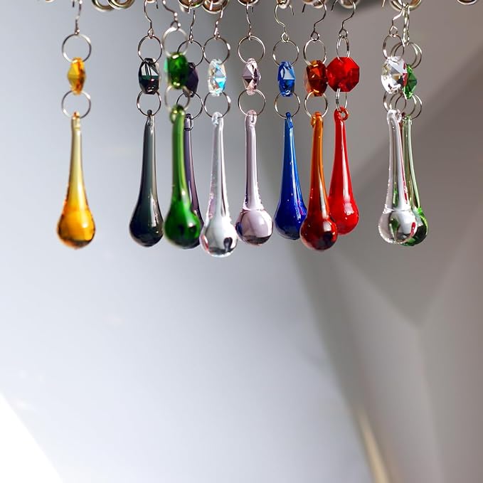 12pcs Raindrop Crystal Chandelier Prisms Parts, Colored 53mm Hanging Crystals Beads for Window, Home Decoration (Multi Color)-VerdiqueGarden