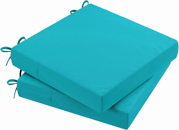 AAAAAcessories Outdoor Seat Cushions for Chairs, Waterproof, Fade-Resistant Patio Furniture Replacement Cushions, 20" x 20" x 3", Set of 2, Turquoise Blue-VerdiqueGarden