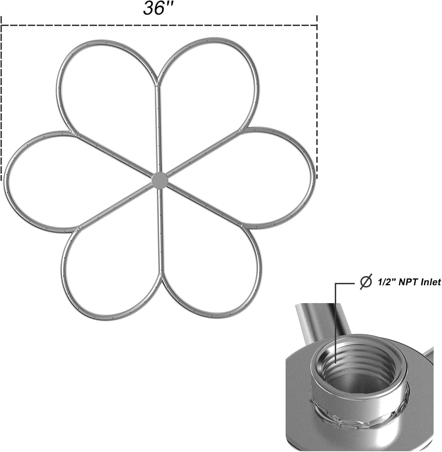 Skyflame 36-Inch Fire Pit Burner, 304 Stainless Steel Flower-Shape Burner Ring for Fire Pit, Natural Gas & Propane Fireplace, Max BTU 443K-VerdiqueGarden