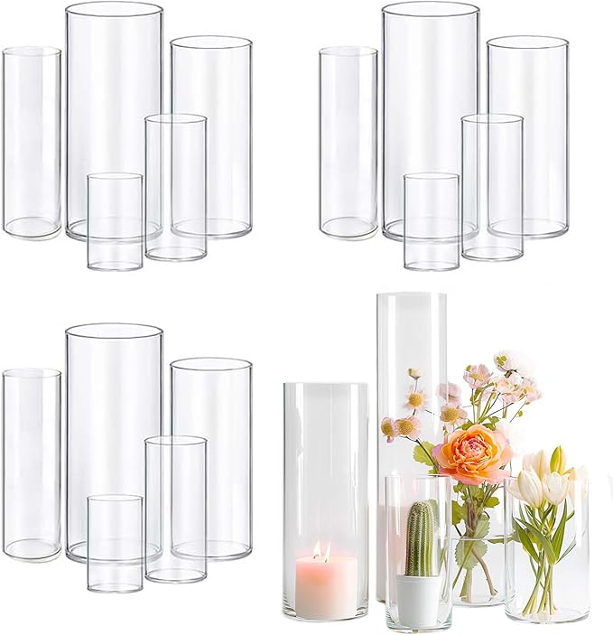15pcs Cylinder Vases for Centerpieces Small Flower Glass Vases Clear Vase Home Decor Centerpiece Table Flower Vase Decorations for Wedding Decoration＆Holiday Mixed Sizes Tall-VerdiqueGarden