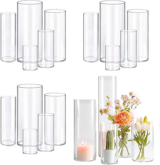 15pcs Cylinder Vases for Centerpieces Small Flower Glass Vases Clear Vase Home Decor Centerpiece Table Flower Vase Decorations for Wedding Decoration＆Holiday Mixed Sizes Tall-VerdiqueGarden