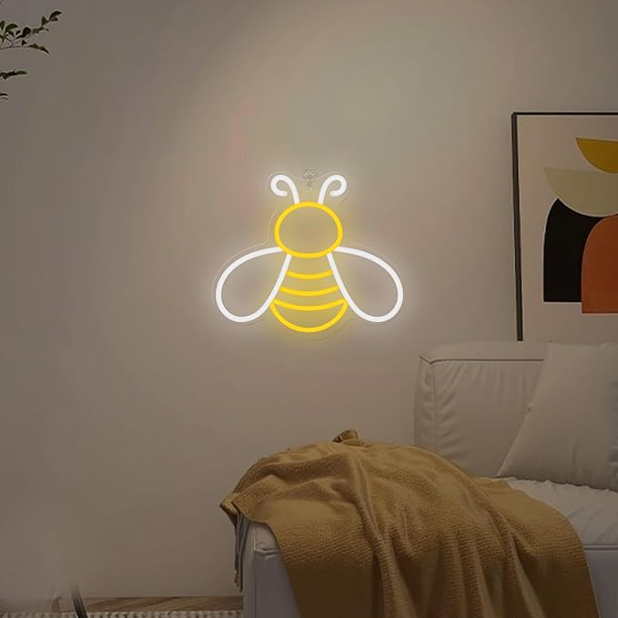 Bee Neon Sign - Dimmable Honey Neon Light Wall Decor, Birthday Party Decorations for Home, Patio, Garden, Bars, Hotels, Stores - Gift for Friends, Family, and Kids-VerdiqueGarden