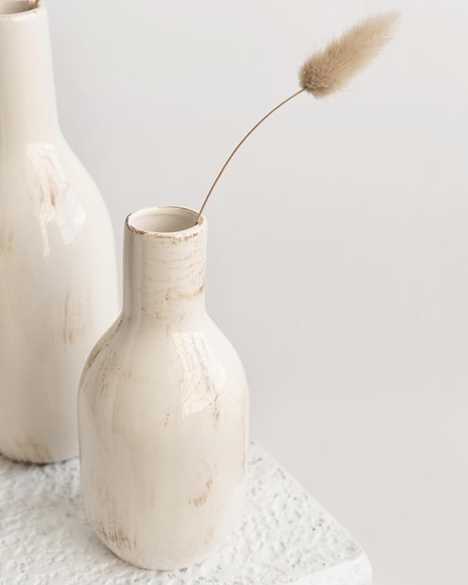 NOBULA White Ceramic Donut Vases – Modern Home Decor for Living Room, Bedroom & Table Centerpiece - Minimalist Nordic – Unique Vases for Olive Plant & Flowers – Decorative Coffee Table Vase Set of 3-VerdiqueGarden