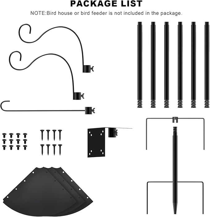 Bird Feeder Pole 118 Inch, Hummingbird House Mount Kit With Squirrel Proof Baffle, Double Shepherds Hooks for Outdoor, Yard, Garden Decor, Black (House Not Included)-VerdiqueGarden