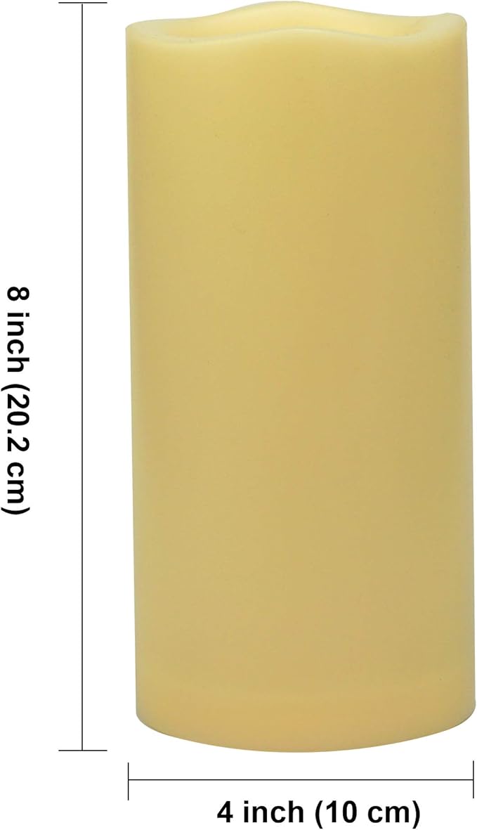 Waterproof Outdoor Flameless Candles with Remote, Set of 2, Large 4” x 8” Battery Operated Electric LED Pillar Candle Set for Home Décor Party Wedding Supplies Garden Christmas Decoration Gift-VerdiqueGarden