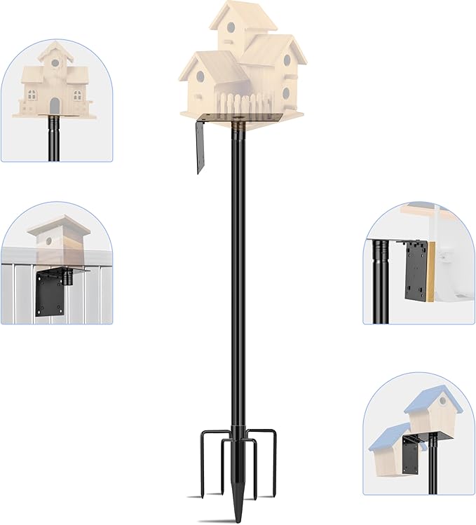 Ottsuls Bird Feeder Pole, 92 Inch Heavy Duty Bird House Pole Kit for Outdoors, with Wooden Board, 5-Prong Base Feeding Station for Wild Birds Watching, Adjustable Feeder Stand (House Not Included)-VerdiqueGarden