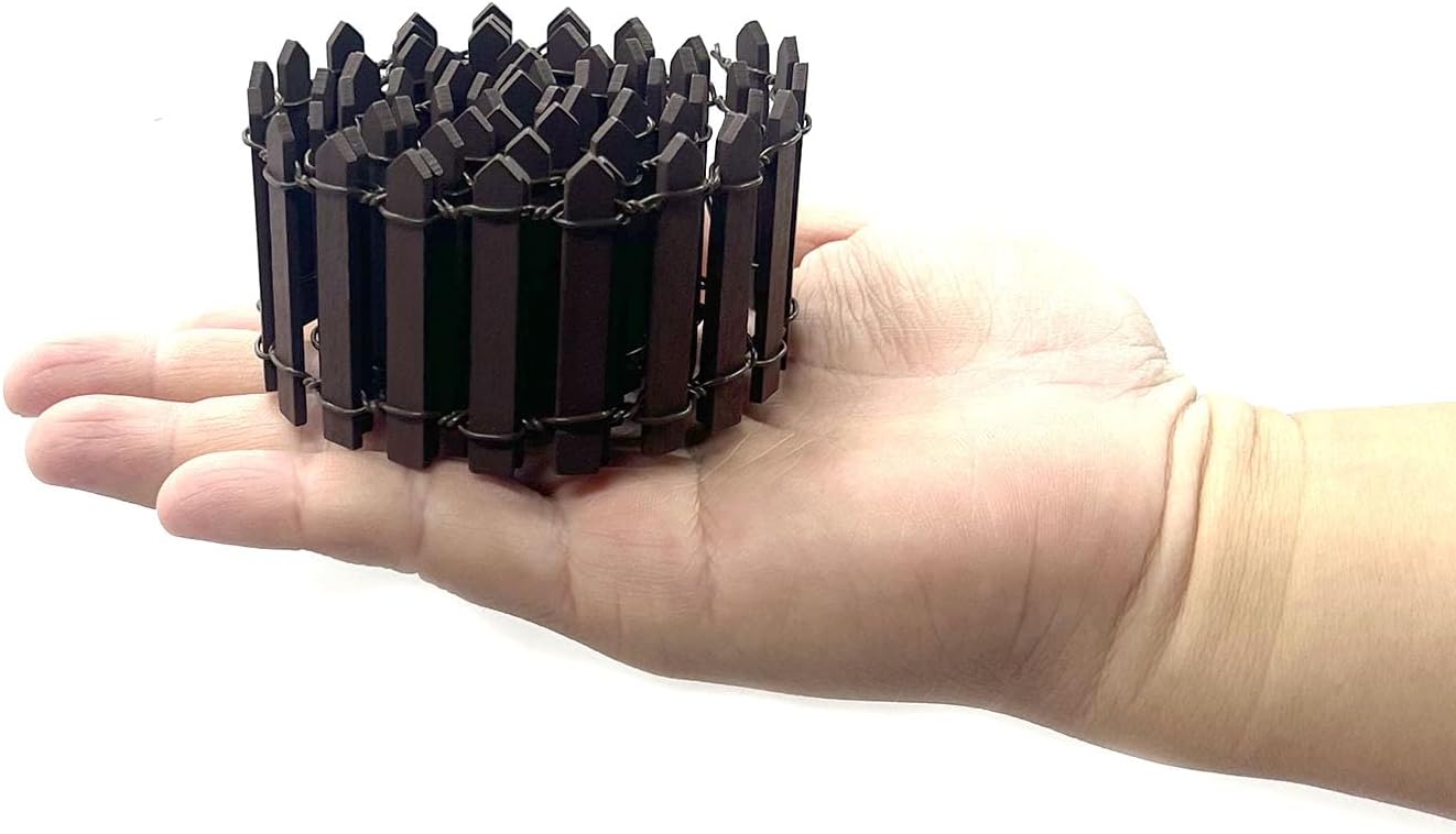 35 Inches Mini Fairy Garden Fence DIY Small Wood Decorative Picket Fence Micro Landscape Miniature Ornaments for Dollhouse, Crafts, Diorama Project, Plant Pot, Brown-VerdiqueGarden