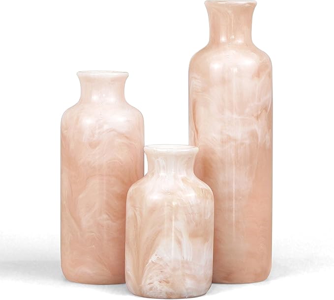 Resin 3 Piece Vase Set, Farmhouse Decor, Home Decorative Vase, Vases for Your Kitchen, Bedroom, Office, Living Room, Bathroom, & Shelf Centerpiece Table Decorations, Pink-VerdiqueGarden