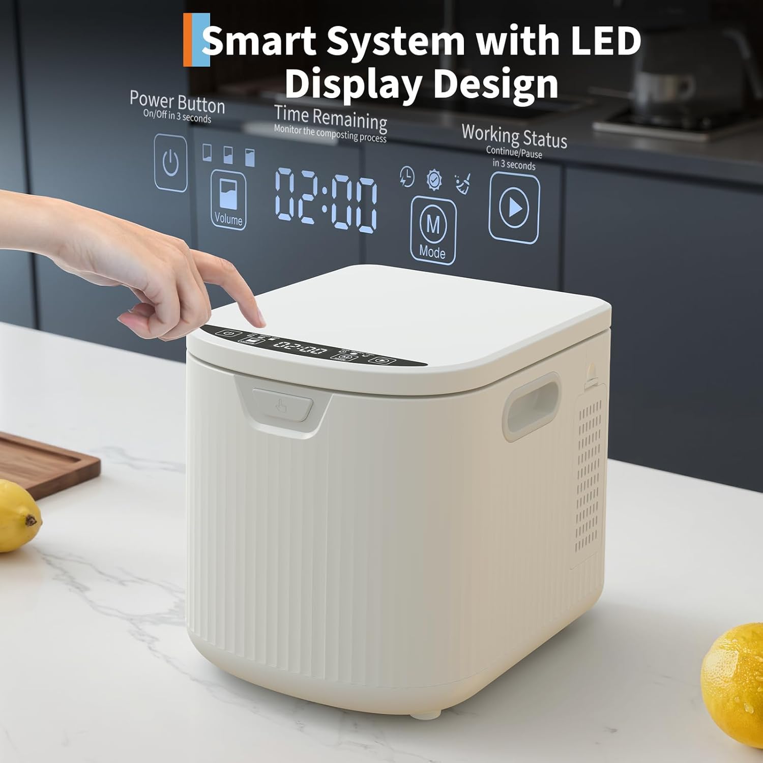 2.5L Electric Kitchen Composter Smart Odorless Compost Bin Auto-Cleaning Countertop Food Waste Composting Machine -Fast 4-6H Food Waste to Fertilizer Conversion for Outdoor Use (White-VerdiqueGarden