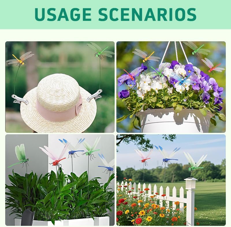 8PCS 3D Dragonfly Garden Decor Clips - Realistic Outdoor Insect Ornaments for Plants, Stakes & Fences | Fly Deterrent & Whimsical Yard Art-VerdiqueGarden