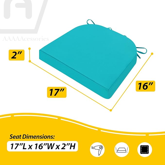 AAAAAcessories Outdoor Seat Cushions for Chairs, Waterproof, Fade-Resistant Patio Furniture Replacement Cushions, 17" x 16" x 2", Set of 2, Turquoise-VerdiqueGarden