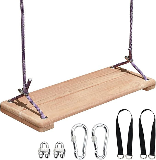 Teak Wooden Swing, Outdoor Wood Tree Swing Seat for Kids or Adults for Backyard Columpio, Height Adjustable (20.5x7.5inch)-VerdiqueGarden