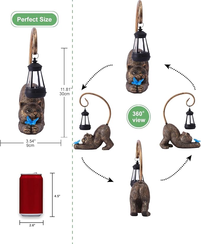 Garden Decor with Solar Lantern:Statues for Outdoor Decorations Yard Art Figurine for Patio Balcony Porch Lawn Ornaments-Gifts for Mom Grandma-VerdiqueGarden