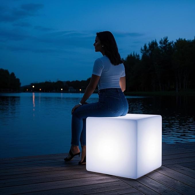 Mr.Go 20-inch LED Lighted Cube Table, Large LED Cube Chair Light, 16 RGB Colors LED Cube Seat w/Remote - Rechargeable - Waterproof - Home Outdoor Patio Pool Bar Stage Party Lighting Decoration-VerdiqueGarden